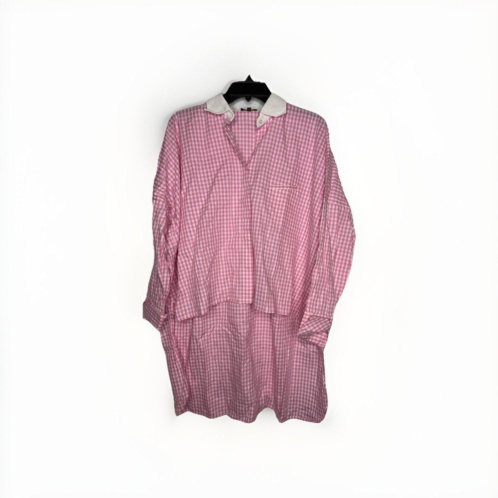 JEJIA Gingham Shirt Dress Quiet Luxury Size 38 Italy 100% Cotton Lagenlook Boxy
